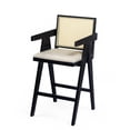 thumbnail image 4 of 27 Inch Height Bar Stool Set of 2, Cream Grey Fabric Seat with Woven Plastic Cane Back and Rubberwood Legs, 4 of 10