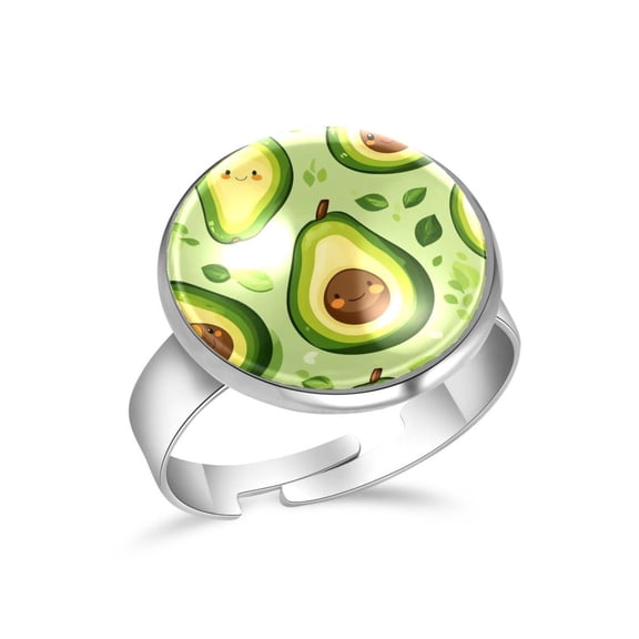 PhooArto Cartoon Avocado Pattern Stainless Steel Rings for Women, Open Adjustable Ring Promise Ring Jewelry Gifts