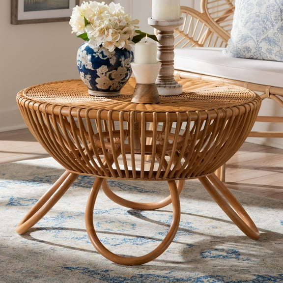 bali & pari Abel Boho Coffee Table, 32"W, Light Honey