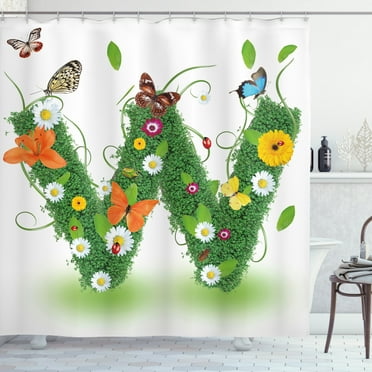 Ambesonne Letter W Shower Curtain, Green Foliage Animals, 69"Wx75"L, Multicolor