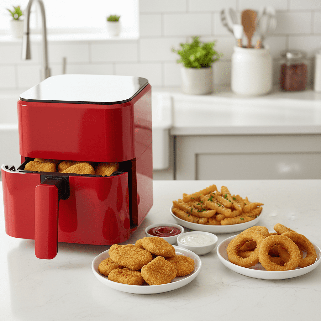 Haysky 3QT Air fryer, Compact Airfryer Less Oil Crispy Frying, Digital Touchscreen with 4 Presets, Nonstick &Dishwasher Safe Basket, Red