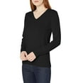 thumbnail image 3 of Qulqfy Womens Petite Sweaters Tunic V Neck Long Sleeve Black Casual Sweaters Women's Fall Tops L, 3 of 7