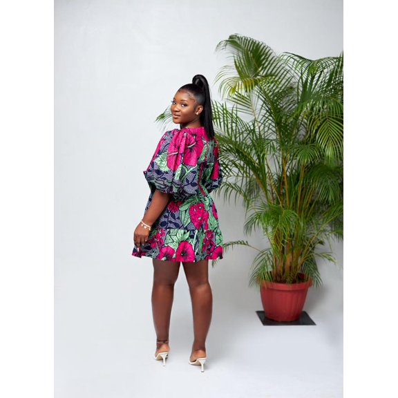 Mary Ankara Puff Sleeve Mini Dress