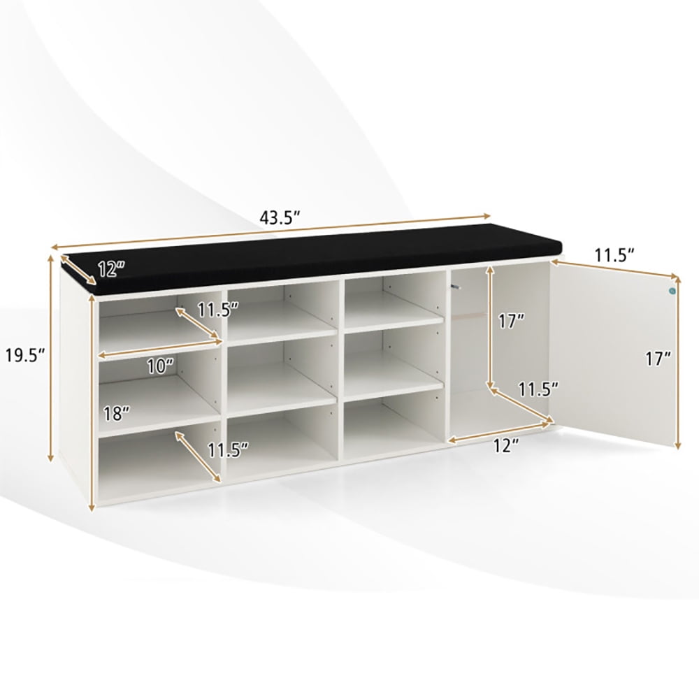 Resenkos 9-cube Shoe Bench with Adjustable Shelves and Removable Padded Cushion-White, Space-Saving Shoe Rack Organizer for Closet Entryway