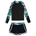thumbnail image 3 of TTAO Kids Girls Floral Print Swimsuit Long Sleeve Rash Guard Swim Tops with Booty Shorts Swim Set Lily 12, 3 of 5