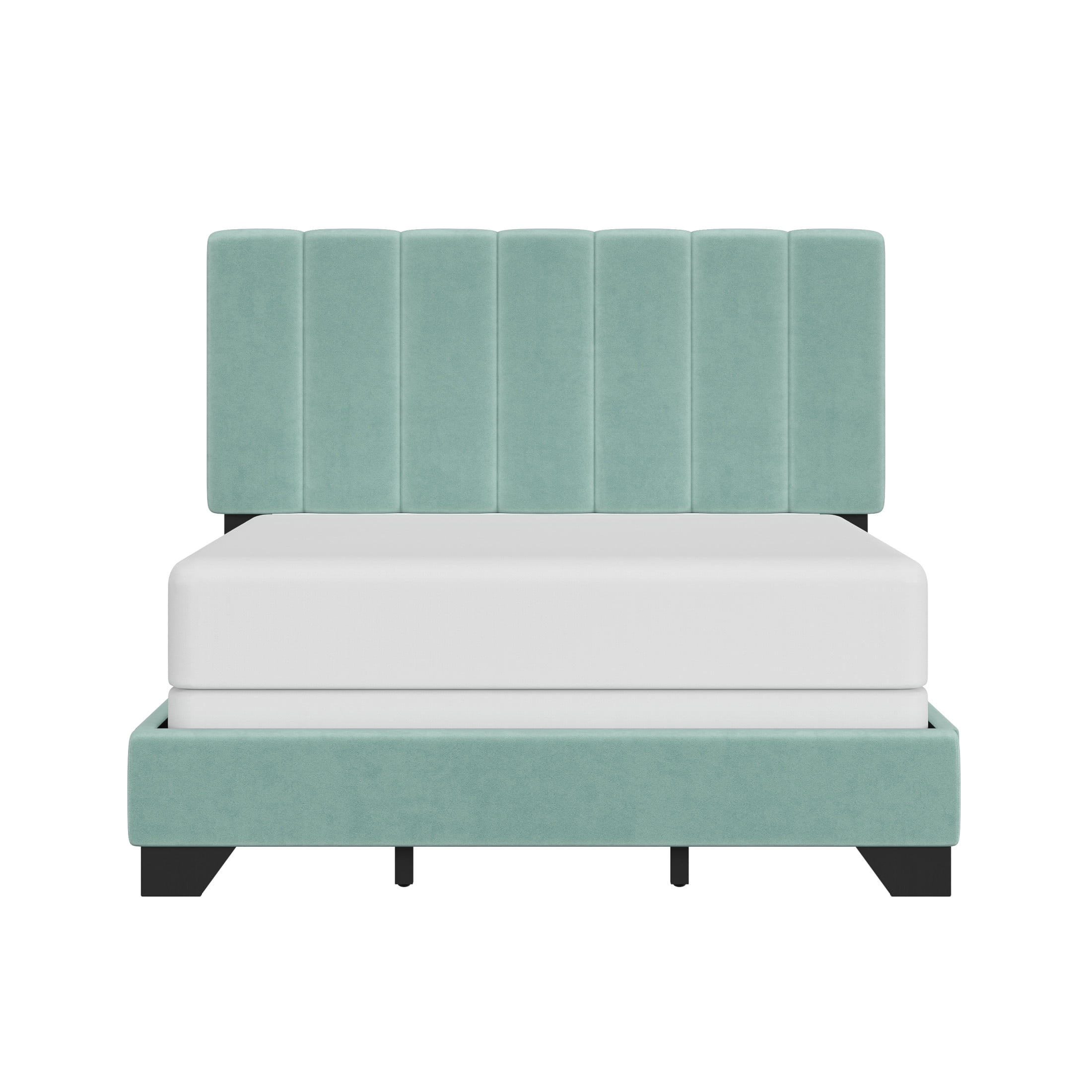 Reece Channel Stitched Upholstered Queen Bed, Caribbean Green, by Hillsdale Living Essentials