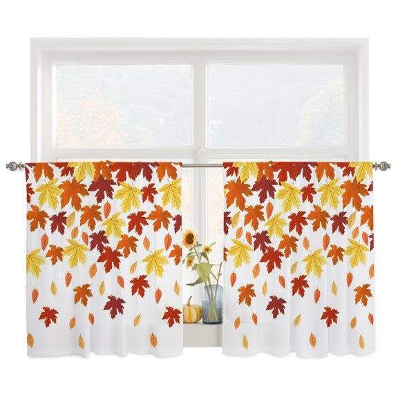 Maple Leaves Sheer Curtains for Living Room Bedroom, Fall Leaf Light Filtering Sheer Curtain Rod Pocket Voile Window Treaments Drapes, 52 x 45 Inches