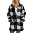 thumbnail image 2 of UVEASISHA Women's Fleece Shacket Winter Flannel Warm Coats Plaid Long Sleeve Zip Up Jackets Mid Length Casual Furry Coat Fluffy Clothes for Women White XL, 2 of 6