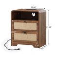 thumbnail image 4 of YOCWO Farmhouse Nightstand with Charging Station and Drawers for Bedroom, Linen Bedside Table with Drawers, Walnut, 4 of 7