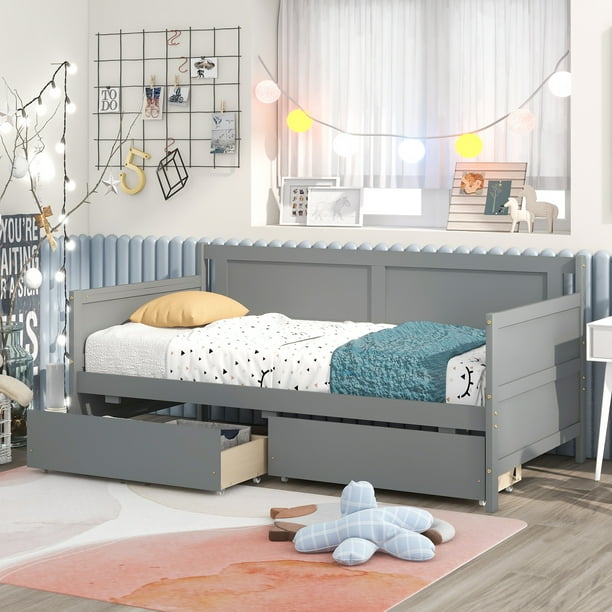 uhomepro Gray Daybed with Storage Drawers, Wood Twin Bed Frame Sofa Bed