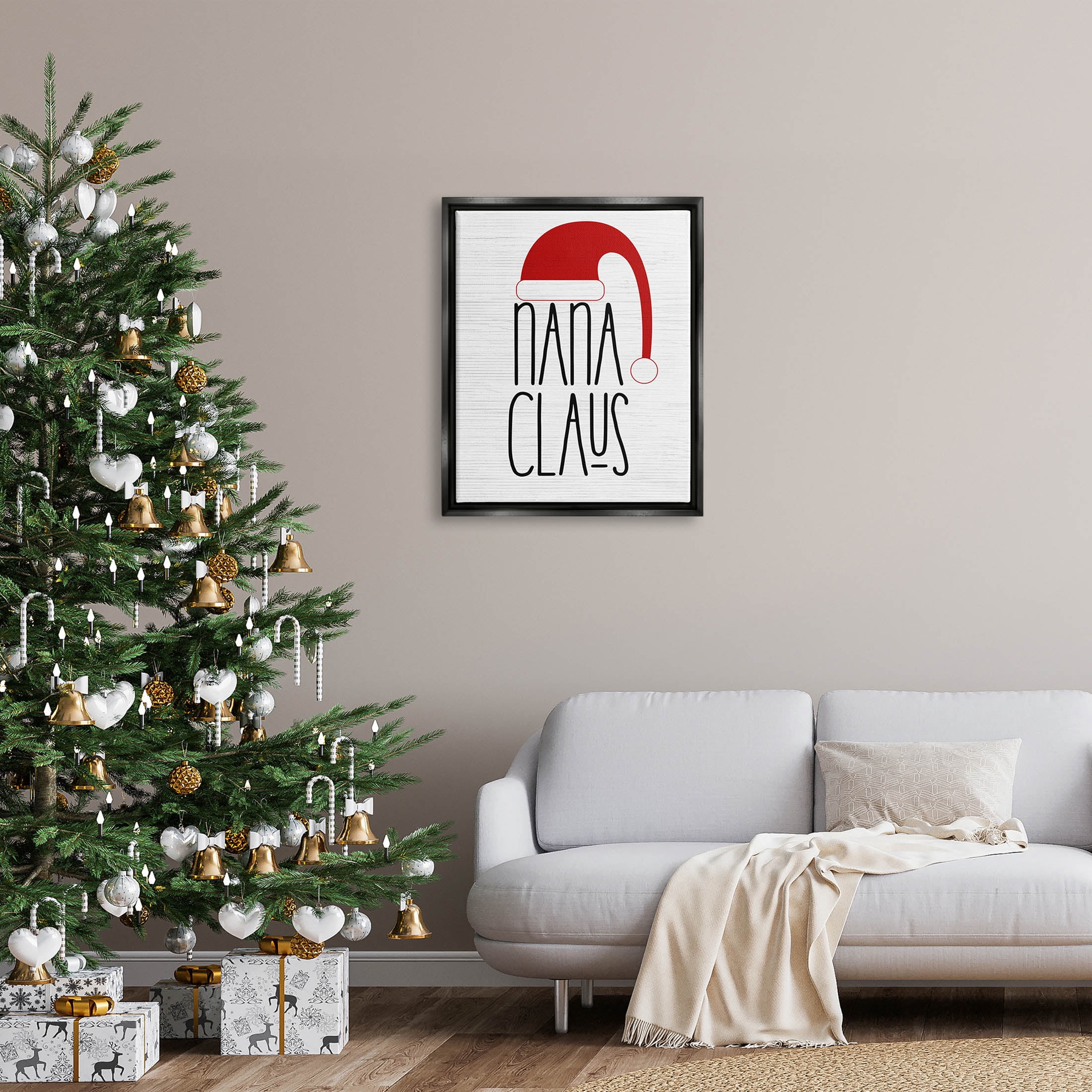Nana Claus Fun Santa Hat Phrase Holiday Graphic Art Jet Black Framed Art Print Wall Art