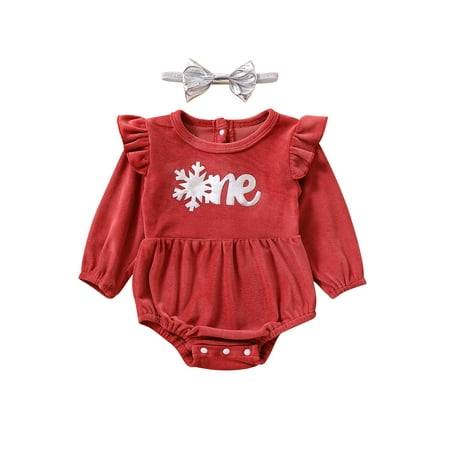 

sdghg Baby Girls Jumpsuits Outfit Letter Printed Ruffled Long Sleeves Romper and Headband Set for Toddler Infant