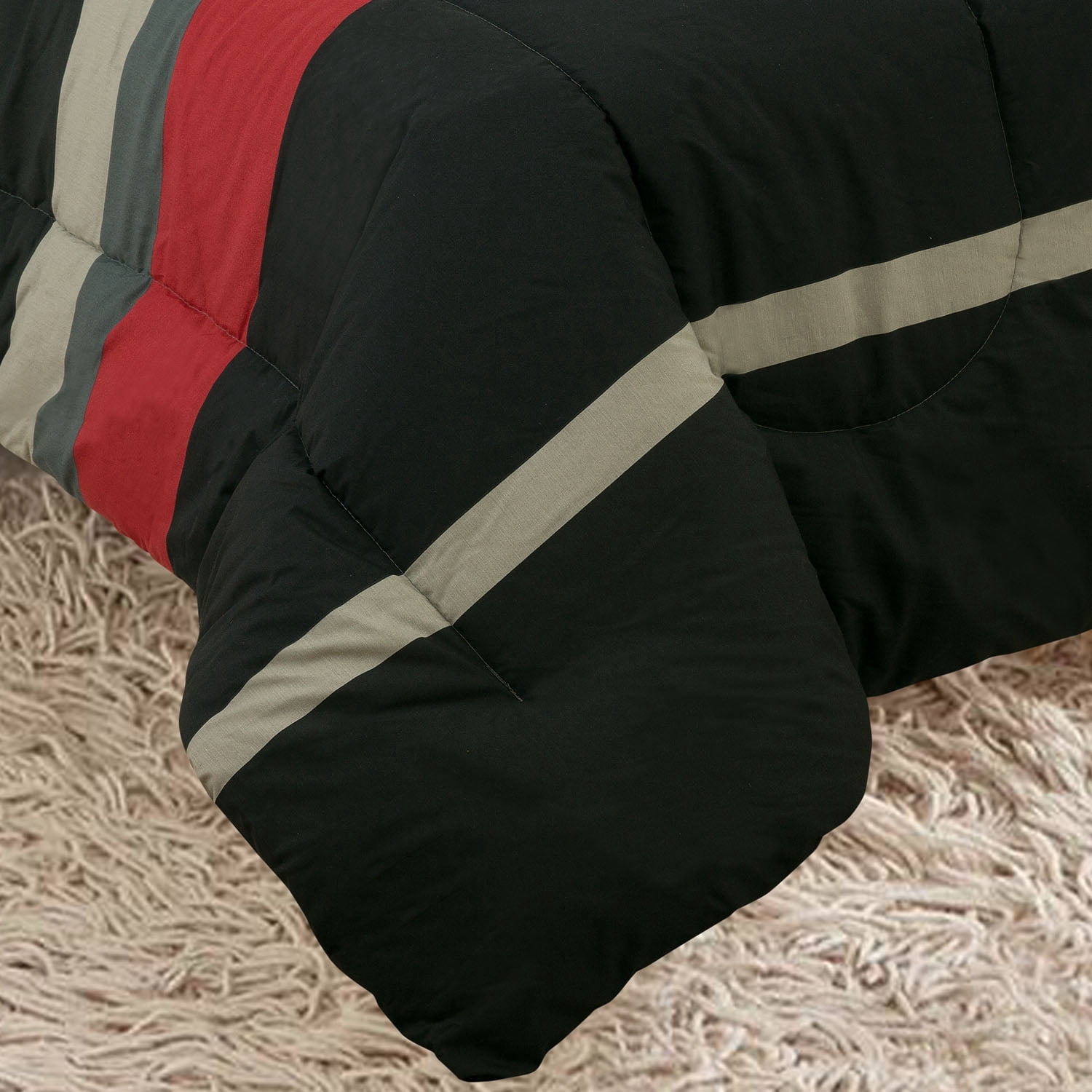 Full Comforter Set, Rugby Stripe Red Reversible Bed in a Bag