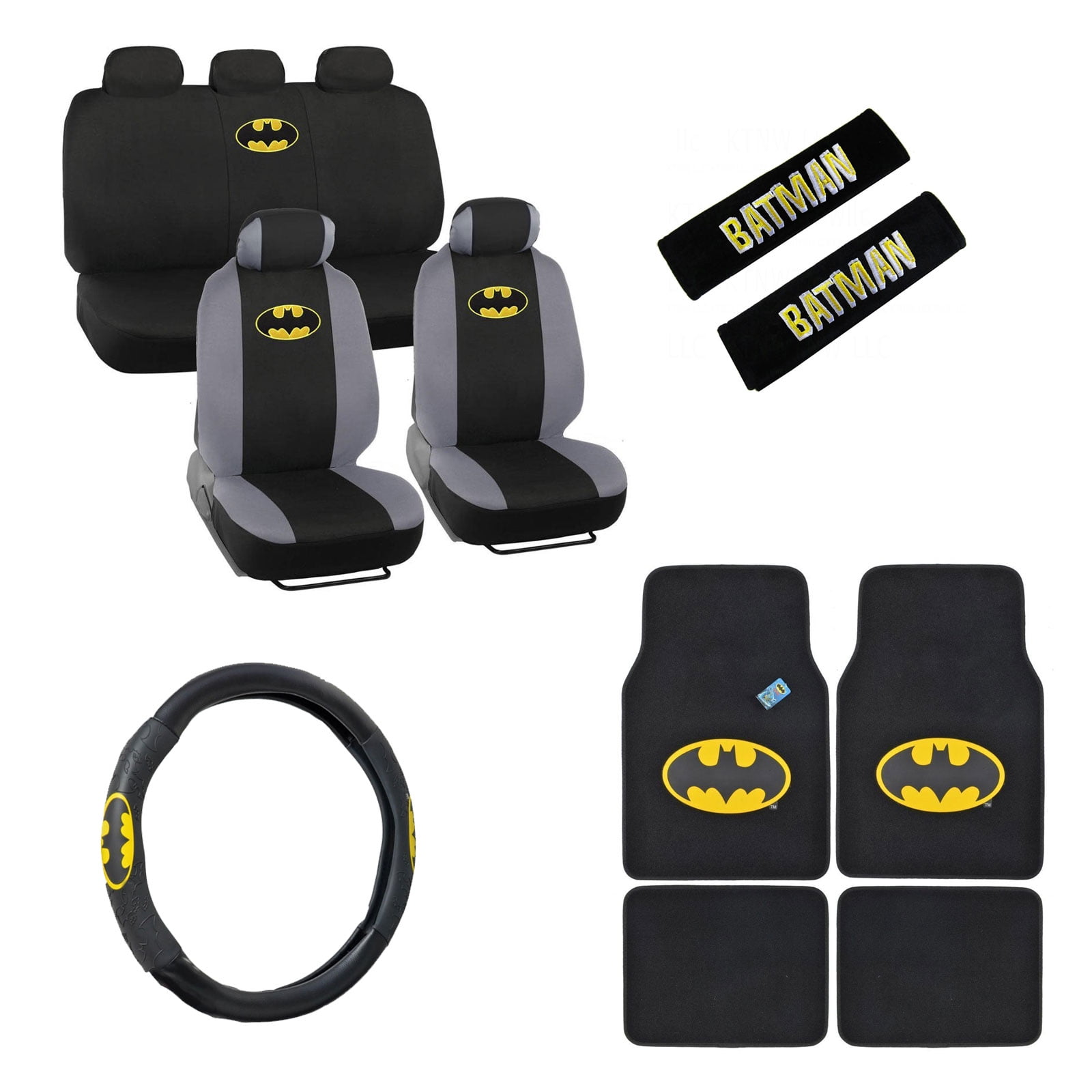 Batman 4 Pc Carpet Floor Mats And 3 Pc Seat Covers With Wheel Cover