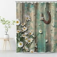 thumbnail image 3 of Rustic Shower Curtain, Farmhouse Shower Curtain, Country Shower Curtain, American Western Style Horse Daisy in Teal Brown Barnwood, 72Wx72H in Shower Curtain with 12 Hooks Retro Bath Decor, 3 of 6