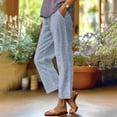 thumbnail image 2 of UVEASISHA Womens Striped Linen Pants Elastic High Waisted Straight Wide Leg Pants Summer Casual Beach Trousers with Pockets Sky Blue XL, 2 of 5