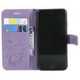 thumbnail image 2 of for iPhone SE 2022/ SE 2020/ 8/ 7 Wallet Case, Kickstand Case Credit Card Holder, Embossed Butterfly Pattern with Strap Premium PU Leather Magnetic Closure Shockproof Protective Flip Cover, Purple, 2 of 6