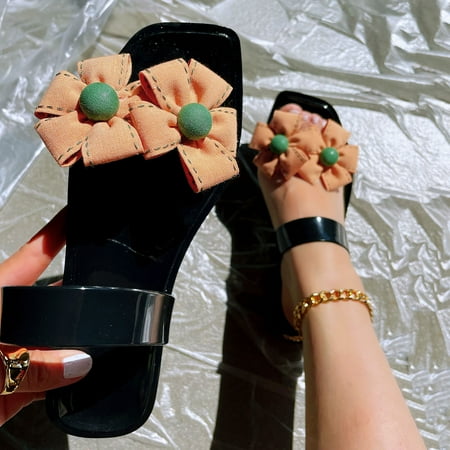 

Ykohkofe Women Shoes Fashion Slippers Flat Open Toe Sun Flower Slippers Summer Casual Fashion Sandals