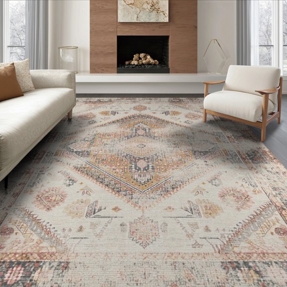 ODIKA 8'x10' Washable Area Rug Dirt Trapping Entryway Boho Border Trapper Front Door Doormat for King Size Bedroom Under Bed, Master Suite, Non-Shedding, Easy Care