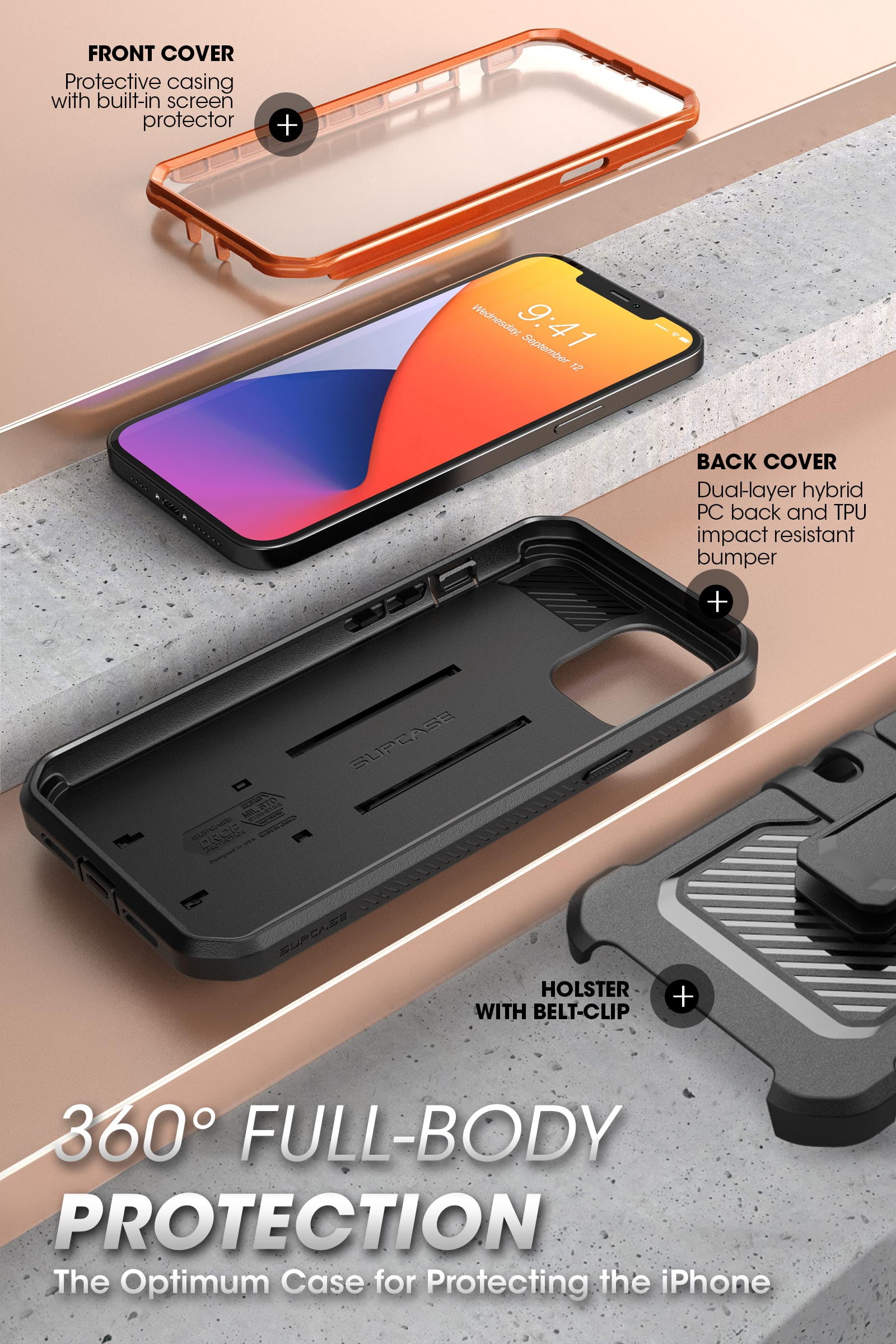 SUPCASE Unicorn Beetle Pro Series Case for iPhone 12 Mini (2020 Release) 5.4 Inch, Built-in Screen Protector Full-Body Rugged Holster Case (Orange)