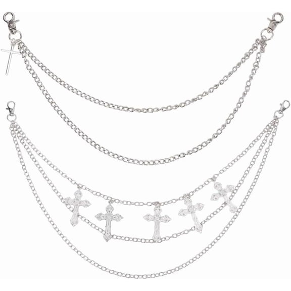 2Pcs 2style Punk Heavy Pants Chain Cool Biker Chains Platinum Wallet Chains Clothing Accessories Jewelry Making Chains for DIY Men Pants Jeans Wallets Bags Decorations Silver