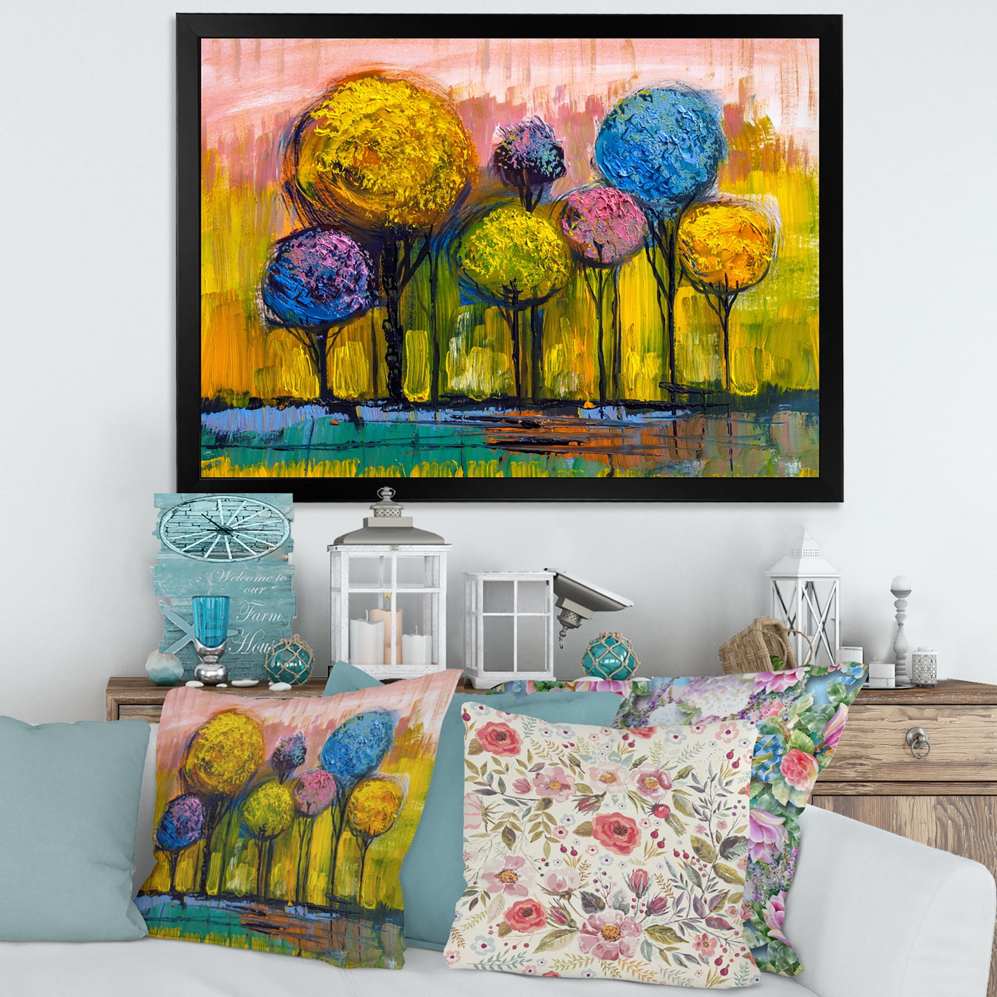 Designart 'Colourful Landscape Trees Impressionist IV' Modern Framed Art Print