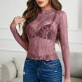 thumbnail image 2 of Womens Lace Long Sleeve Mesh Tops Mock Neck Sheer Blouse Sexy See Through Floral Layering Tee Shirt, 2 of 6