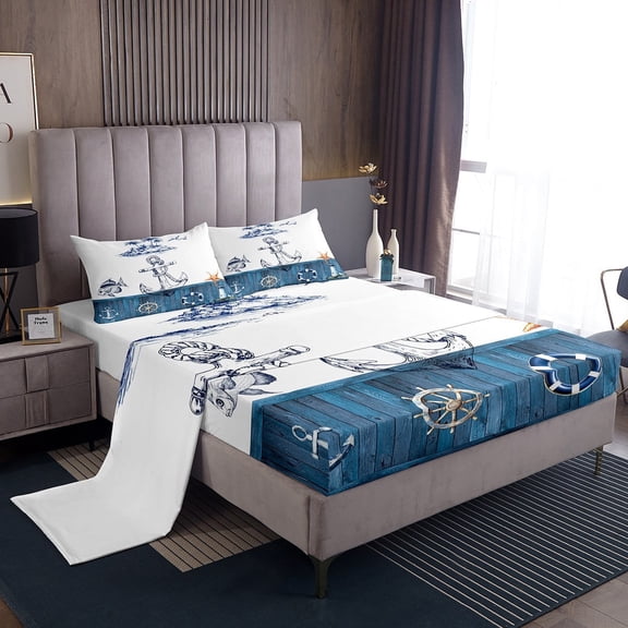 Erosebridal Nautical Anchor Lighthouse Sheet Set Twin,Ocean Sea Bedding Sets Twin Size,Lodge Cabin Twin Sheet Sets,Lightweight Marine Bedroom Decoration,3pcs