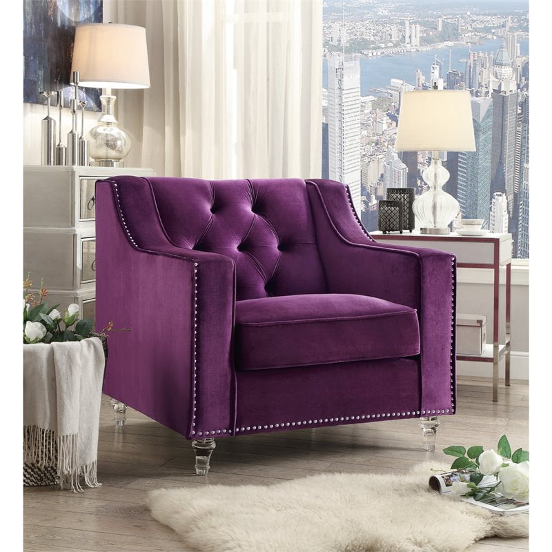 Jackson Purple Velvet Club Chair Button Tufted Lucite Acrylic