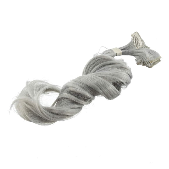 WEIF-12 Pcs Curly Wavy One Color Party Highlights Clip on in Hair Extensions Colored Hair Streak Synthetic Hairpieces (Sliver Gray)