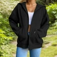 thumbnail image 6 of Women Tops Women's Solid Color Sweatshirt Women's Zip Up Hoodie Casual Pullover Sweatshirt For Fall Winter Comfortable Soft Warm Outerwear With Hood For Daily Wear, 6 of 9