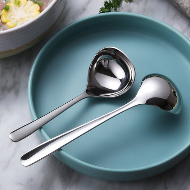 Billuyoard Cuchara de sopa con mango largo, cuchara de acero inoxidable resistente al calor, resistente y duradera, 2 pack/lote Mostrada