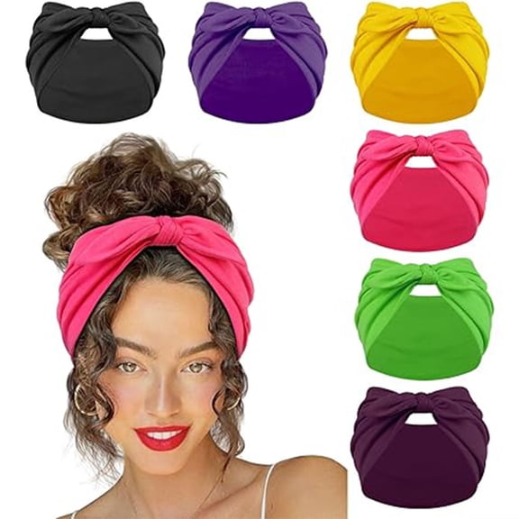 OUNONA 6Pcs Athletic Headband for Workout Knotted Bow Design Sweat Absorbing Hairbands