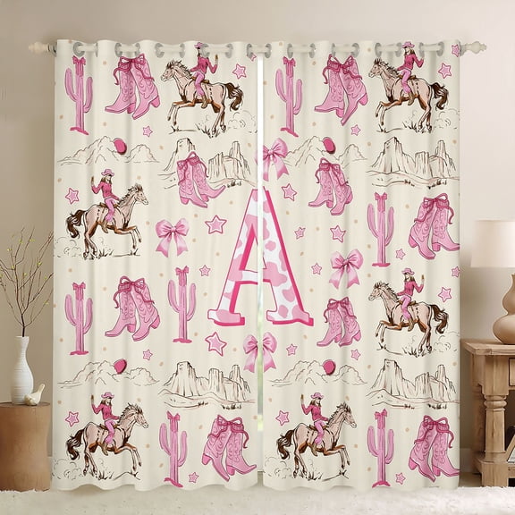 Erosebridal Western Cowgirl Black Out Curtains for Girls, Personalized Initial A Curtains Pack of 2 (42x63 Each)