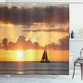 thumbnail image 1 of Ambesonne Ocean Shower Curtain, Boat in Sewith Sunset, 69"Wx75"L, Grey and Marigold, 1 of 3