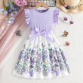 thumbnail image 2 of Gubotare Summer Dresses for Little Girls Girls Short Sleeve Casual Cartoon Appliques Striped Jersey Dresses Size 4-5T (Purple,4-5 Years), 2 of 8