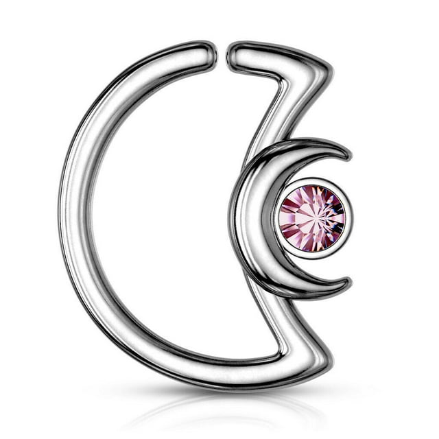 Ear Cartilage,Daith Hoop Tragus Rings Crescent Moon with Crystal Design S. Steel