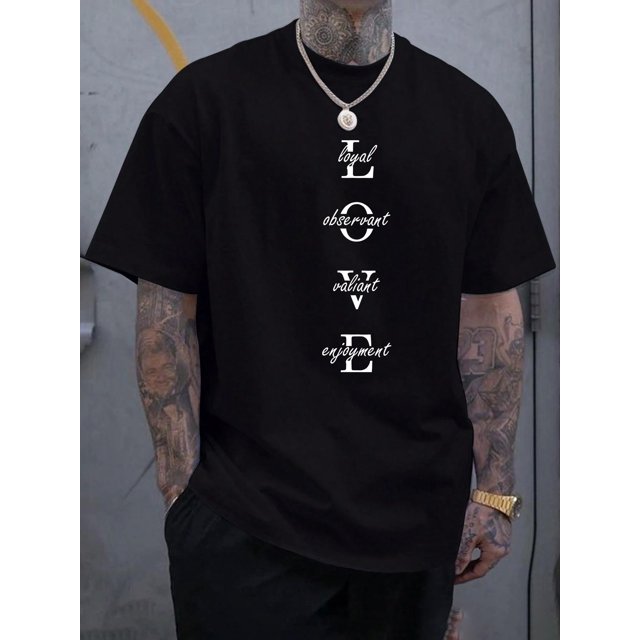 Men's Vintage-Inspired Fashion T-Shirt with Geometric Lettering, Regular Fit, Crew Neck, Short Sleeve, Weekend Casual - Summer Sports Tee with Slight Stretch Tee For Adult, Men, Women, Teen, Teenage