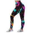 thumbnail image 4 of COMVALUE Women's Leggings - Full Length Bright and Neon Paint Splatter, Rainbow, and Patterened Leggings for Women Hot Pink Size L, 4 of 6