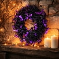 thumbnail image 4 of Homellea Black Purple Halloween Tinsel Wreath, 10.23 Inch Bat and Skull Hanging Door Wreath for Front Door, Mantel, Wall, Window, Entryway and Party Decor, 4 of 7