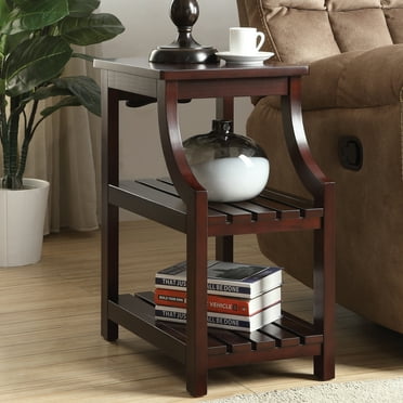 Espresso Side Table with USB Charging Station - 2 Shelf Storage - Bedside Table or Living Room Accent Table