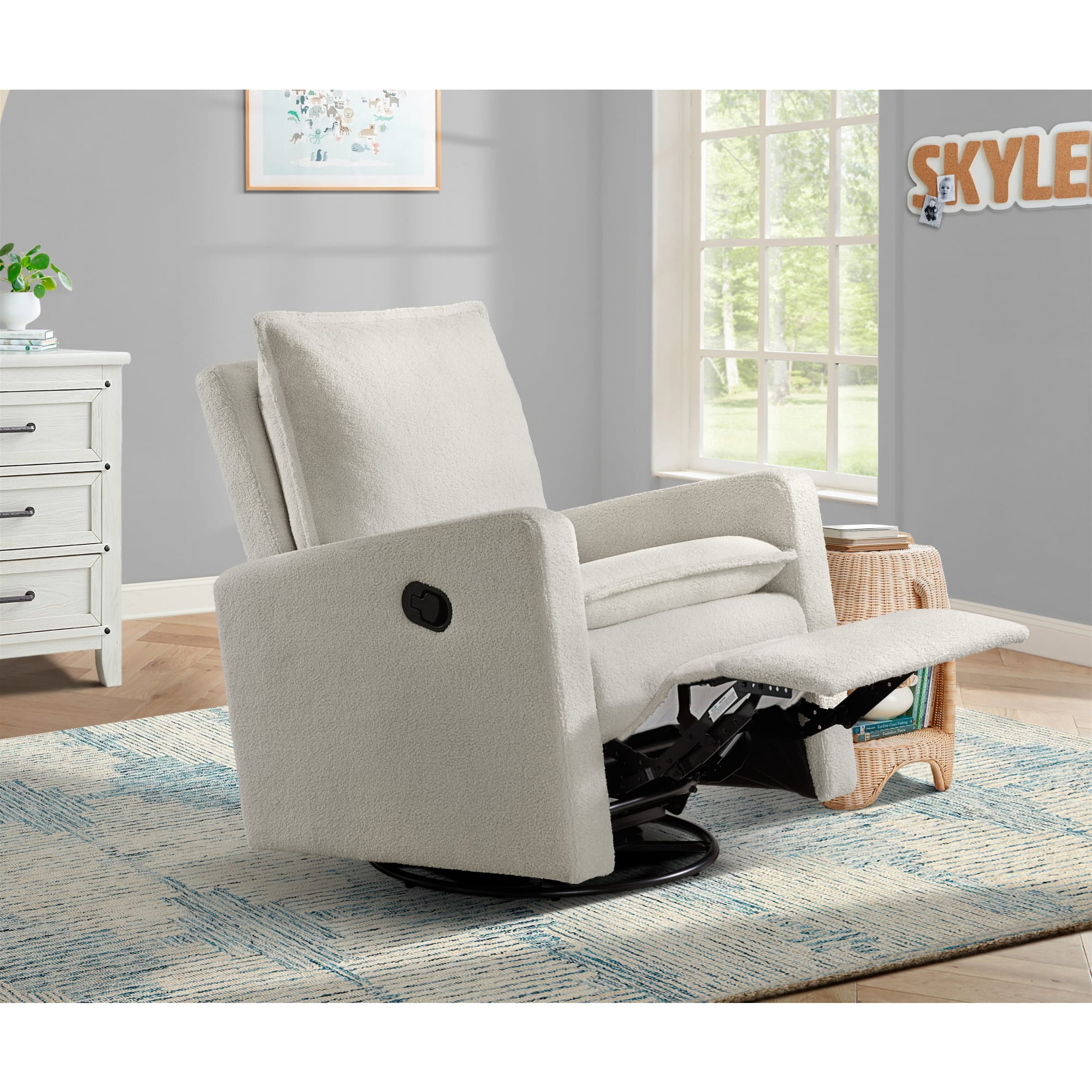 Soho Baby Coventry Upholstered Glider Recliner Rocking Chair 360° Swivel for Nursery and Living Room – Boucle White​