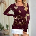 thumbnail image 4 of Women Christmas Rib Knit Long Sleeve Slim Fit Shirts Spring Fall Casual Holiday Tee Tops Crew Neck Christmas T-Shirt Going Out Trendy Clothes, 4 of 5