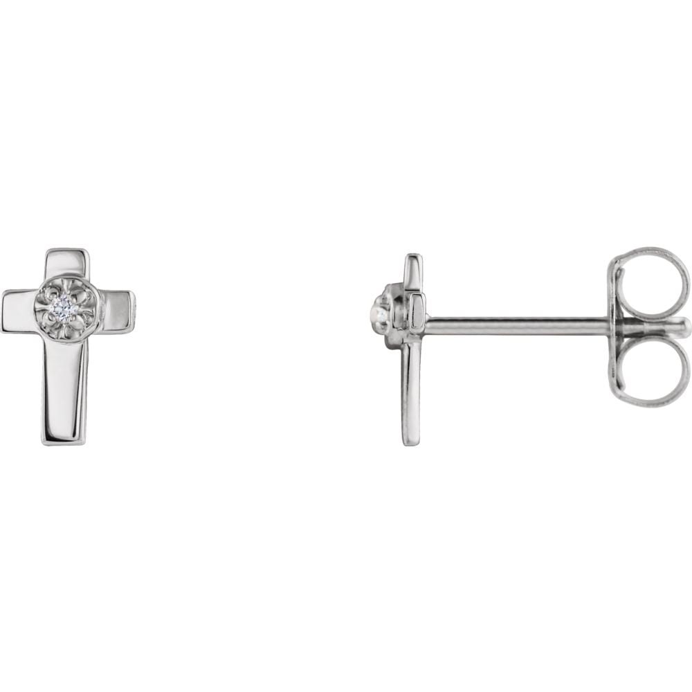 Fine Jewelry Ideal Gifts For Women 14k White Gold Cross Stud Earrings Width: 5mm|Length:7mm
