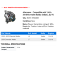 thumbnail image 2 of Alternator - Compatible with 2009 - 2010 Chevy Malibu Sedan 3.5L V6, 2 of 2