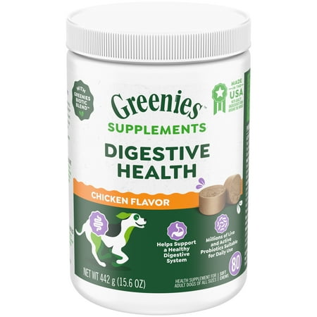 ( best by 08/25/2025 ) Greenies Supplements Digestive Probiotics for Dogs Chicken Flavor  15.6 oz Pouch of 80 Ct Chews