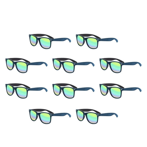 10 Matte Woodgrain Finish Sunglasses Pack - Reflector Lenses, UV 400 - Blue