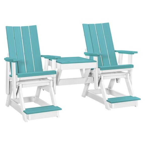 American Furniture Classics Model 416ARW-K Brandon Double Balcony Height Glider with Center Table in Aruba Blue on a White Base