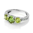 thumbnail image 3 of Gem Stone King 10K White Gold Green Peridot and White Lab Grown Diamond 3 Stone Engagement Ring for Women (2.04 Cttw, Oval Gemstone August Birthstone, Available in Size 5, 6, 7, 8, 9), 3 of 5