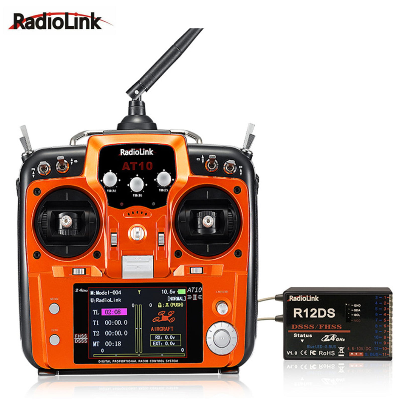 Radiolink AT10 12CH RC Mode 1 2.4G Remote Controller and Receiver R12DS for RC Drone -
